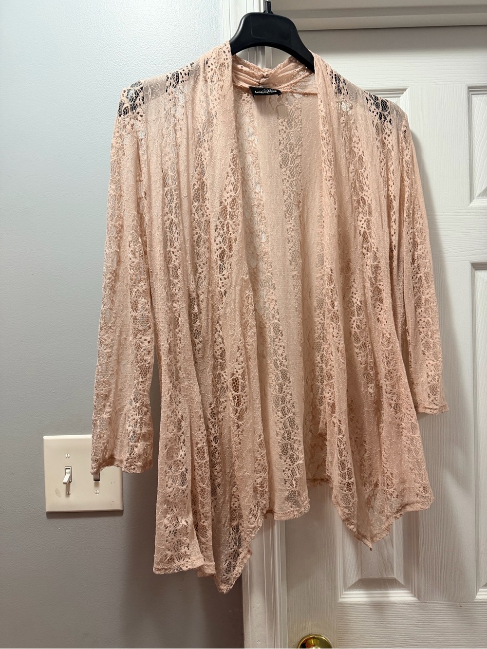 Brittany Black Blush Lace Open-Front gauzy Lacey Cardigan